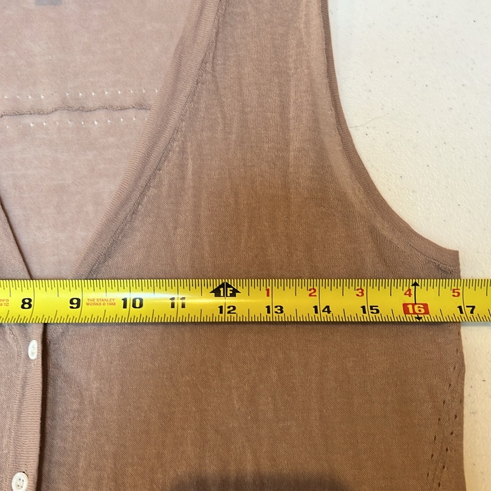 Womens Tan Long Sleeveless Lightweight Cardigan Sweater Sz L Boho Layers Neutral - Picture 4 of 8